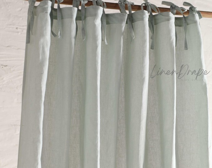 Sage Green Linen Curtains Custom Sheer and Semi Sheer Drapes Tie Top Tab Top Rod Pocket Farmhouse and Boho Window Panels Natural Linen