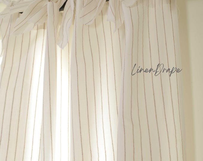 Custom Striped Linen Blackout Curtains – 53” Wide Drapes with Sheer, Privacy & Blackout Options – Tie Top Header Styles for Modern Homes