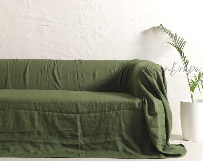 Linen Couch Cover Custom Fit – Soft Flax Slipcover for Sofa, Loveseat, Sectional & Armchair | Solid Color, Eco-Friendly Furniture Cover