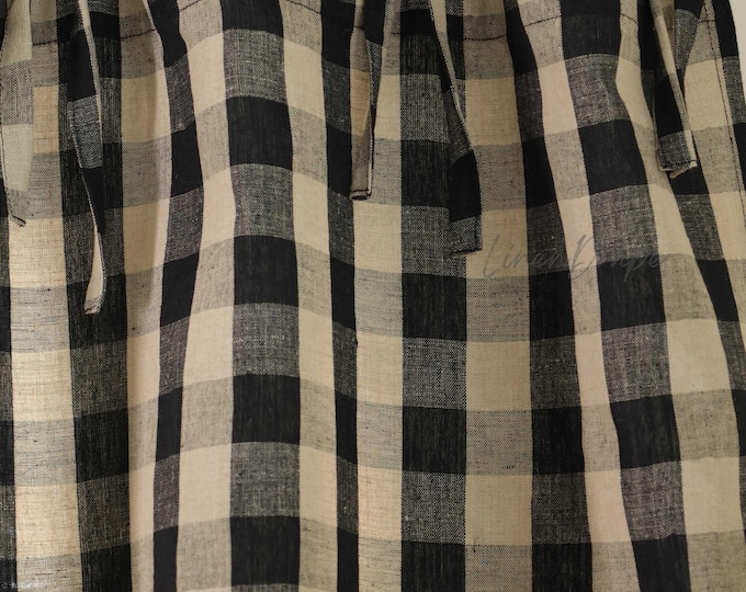 Custom Linen Gingham Curtains – Farmhouse Black & White Check Drapes, Multiple Hanging Styles (Rod Pocket, Tab Top, Back Tab, Tie Top)