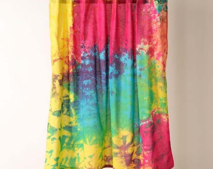 NATURAL hand dyed Rainbow linen Tab top/ Tie top / Rod pocket drapes bathroom, kitchen & bedroom drapery natural linen /boho cozy design