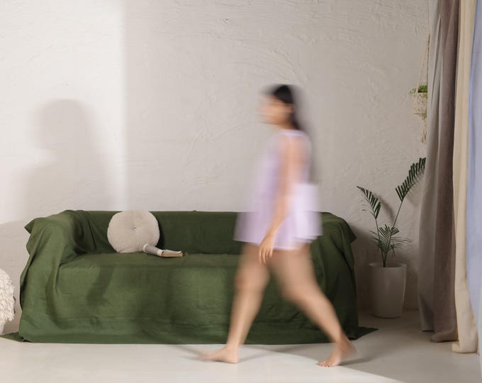 Handmade Linen Sofa Cover - Multi-Use Throw, Custom Sizes Available, Machine Washable