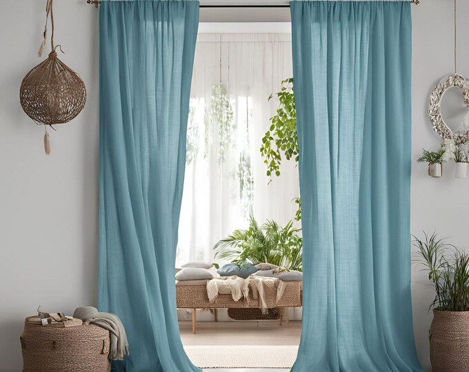 Custom Linen Curtains for Living Room, Bedroom, Kitchen & Cafe - Handmade Linen Curtain Panels in Shabby Chic, Farmhouse, Boho Décor Styles