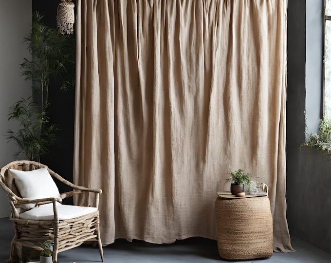 Custom Linen Curtains for Kitchen, Bedroom, Cafe, Shower - Handmade Linen Curtain Panels in Farmhouse, Boho & Shabby Chic Styles