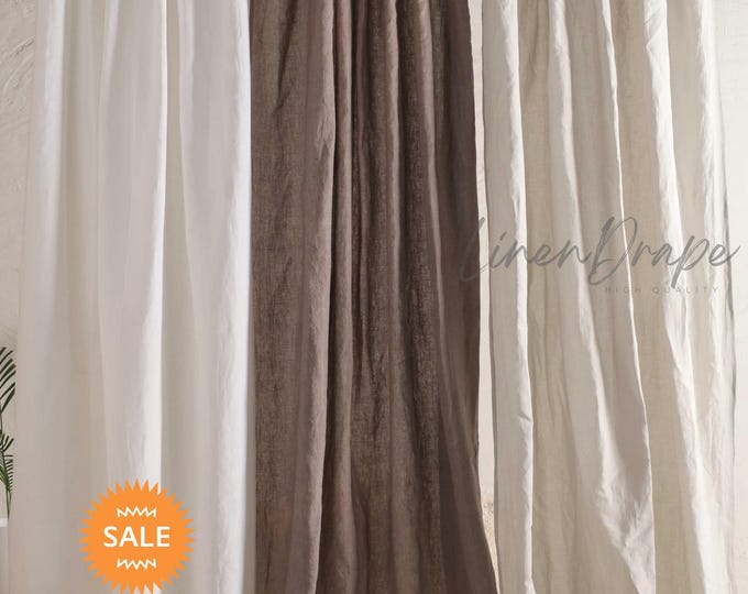 Natural Linen Curtain Panel with Rod Pocket Tie Back and Tab Top  Semi-Sheer Linen Drapes in Custom Sizes