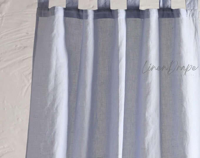Rod pocket, Tie Back and Tab Top linen curtain panel (1 pcs). Semi-sheer linen drapes in custom sizes