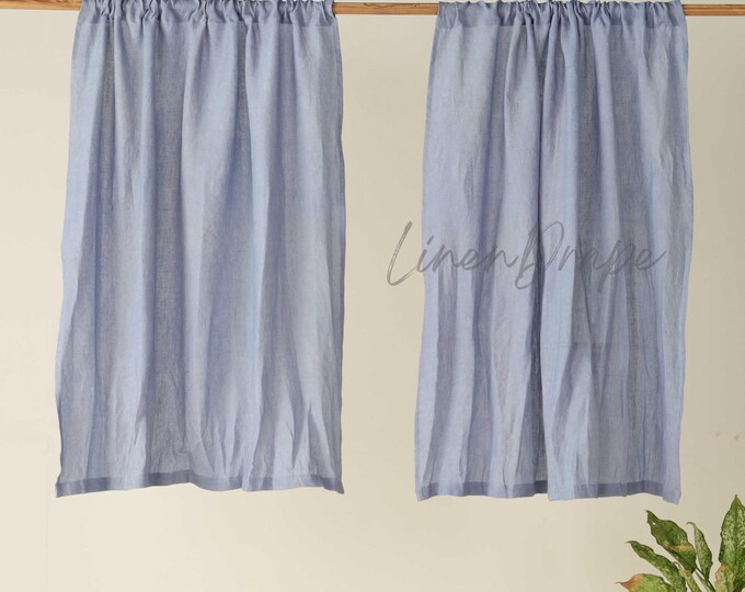 2 Panels Customizable Pure Linen Curtains - Light Blue Drapes | Handmade Natural Fabric Curtains for Home Décor