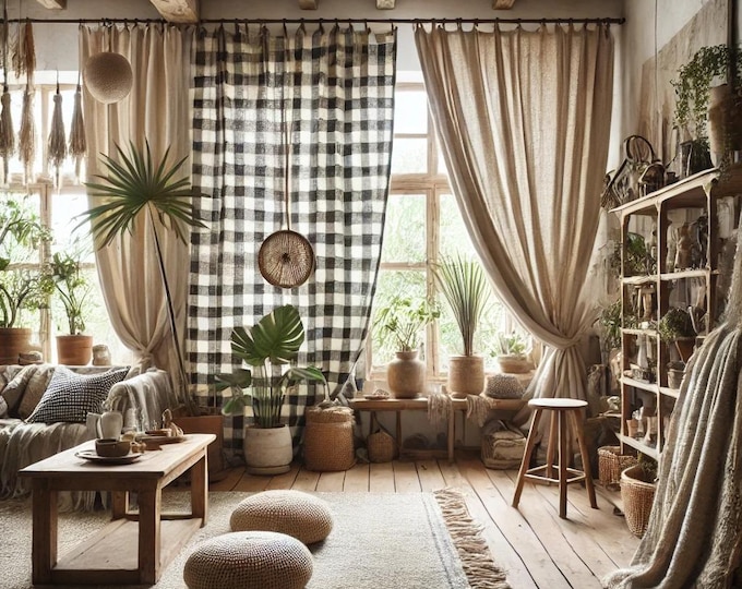 NAURAL linen curtains, Boho Curtains, Linen drapes Tieback/Tab Top/ Rod Pocket Boho door and Window Curtains