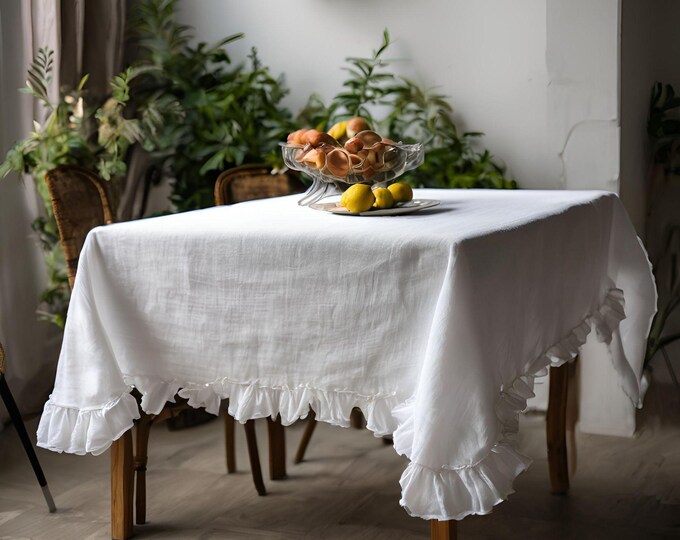 Frilled Table Cover, Linen Tablecloths, Round Tablecloth, Large Table Cover, 4 Seat Table Cover, Custom Tablecloth, Boho Table Decor