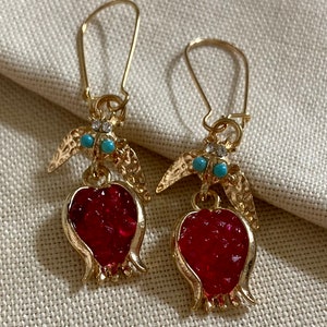 Pomegranate earrings, hanging earrings for women.