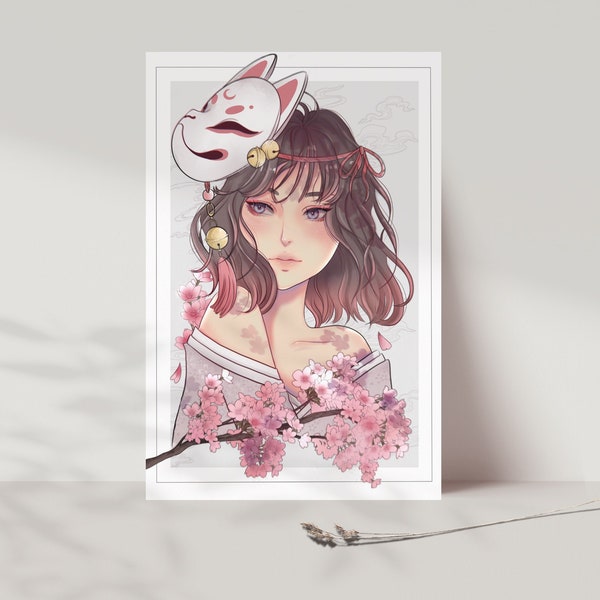 Anime Girl | Anime Poster | Japan Print | Kitsune Mask