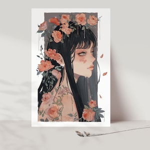 chica anime | Pósteres de anime | Impresión de Japón ? Estampado de flores