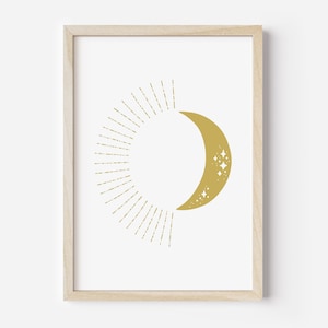 Digital Art Print Golden Sun And Moon Printable Instant Download