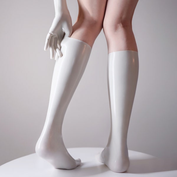 White Mid tube Latex socks, Socks Latex long, latex toed socks, 0.4mm, latex five finger socks