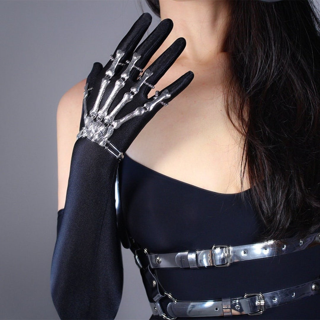 Black Skeleton Long Gloves, Skull Gloves, Rave Costume Etsy