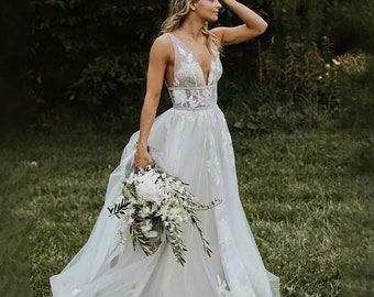 Lace wedding dress|Boho wedding dress|Beach wedding dress|Unique wedding dress|Long wedding dress|Elegant wedding dress|Evening gown|Wedding
