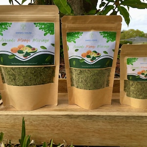 Moringa Mango & Avocado Leaf Herbal Tea Mix FRESHLY DRIED (No chemicals sprayed/Used)  Florida Grown USA  Vitamins Natural Free Shipping