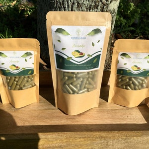 Avocado Leaf Capsule Size &quot;0&quot; Vegan Shell Capsules 500mg FRESHLY HARVEST (No chemicals sprayed/Used) Herbal Florida Grown Free Shipping