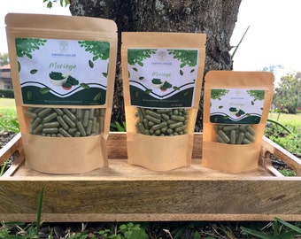 Organic Moringa Leaf Capsules, Vegan Superfood, Handmade, 500mg
