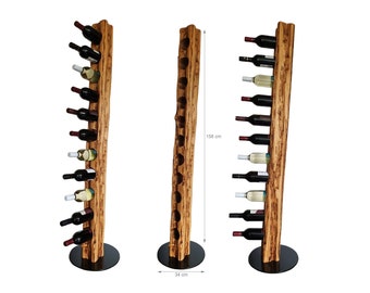 Wood & Wishes - Soporte para vino rústico, estante para vino de madera maciza; Hecho a mano en Alemania para 11 botellas de vino altura 158 cm Ø 34 cm único