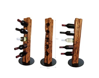 Wood & Wishes – Rustikaler Weinständer, Weinregal aus Massivholz; Handarbeit aus Deutschland für 5 Flaschen Wein; Höhe 78 cm Ø 30 cm; Unikat