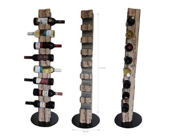 Wood & Wishes – Rustikaler Weinständer, Weinregal aus Massivholz; Handarbeit aus Deutschland für 8 Flaschen Wein Höhe 113 cm Ø 30 cm; Unikat