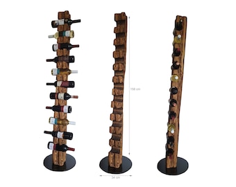 Wood & Wishes - Soporte para vino rústico, estante para vino de madera maciza; Hecho a mano en Alemania para 11 botellas de vino altura 158 cm Ø 34 cm único