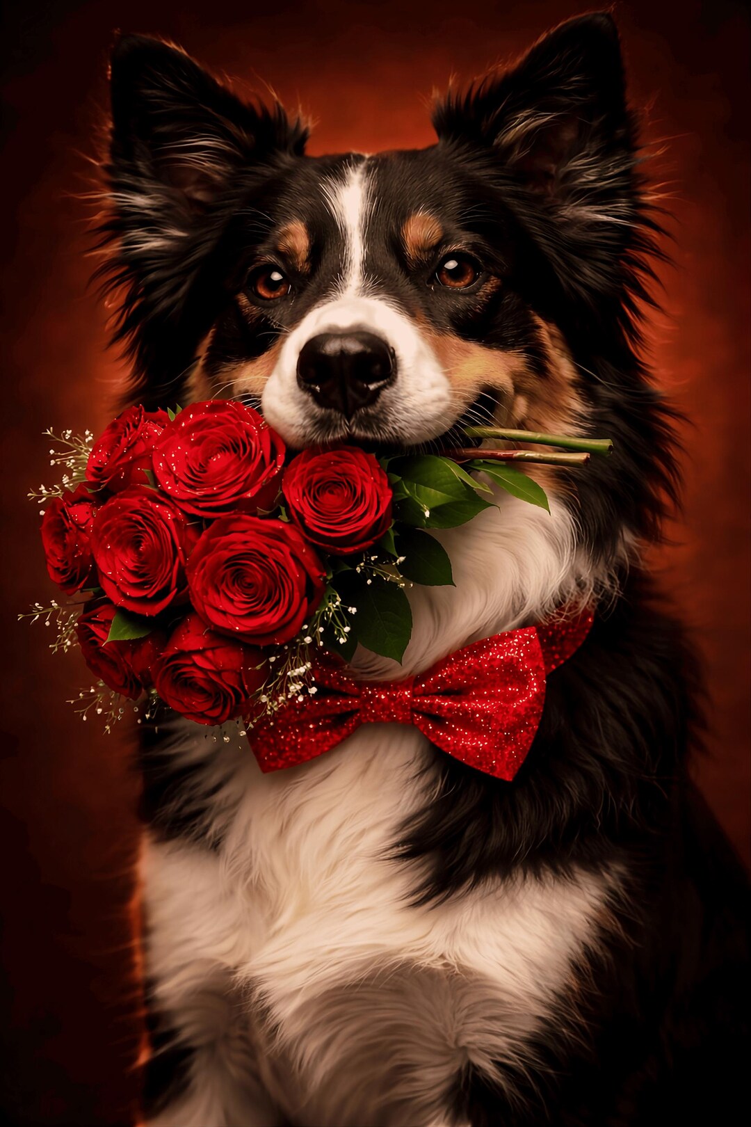 Border Collie Rose Portrait Wall Art - Etsy