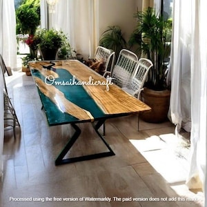Handmade Epoxy Resin River Table: Live Edge Wood, Custom Stand