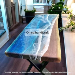 Epoxy Resin Ocean Wave Walnut Table Top: Modern River Design