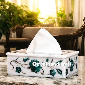 Porta fazzoletti in marmo fatto a mano con intarsi in malachite / Porta tovaglioli artistico per interni sofisticati e decorazioni per bagni di hotel e caffetterie