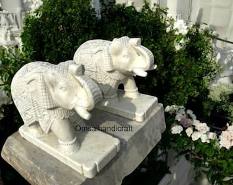 手彫りの白い大理石の象の像（ペア）：室内装飾のアクセント - Etsy 日本