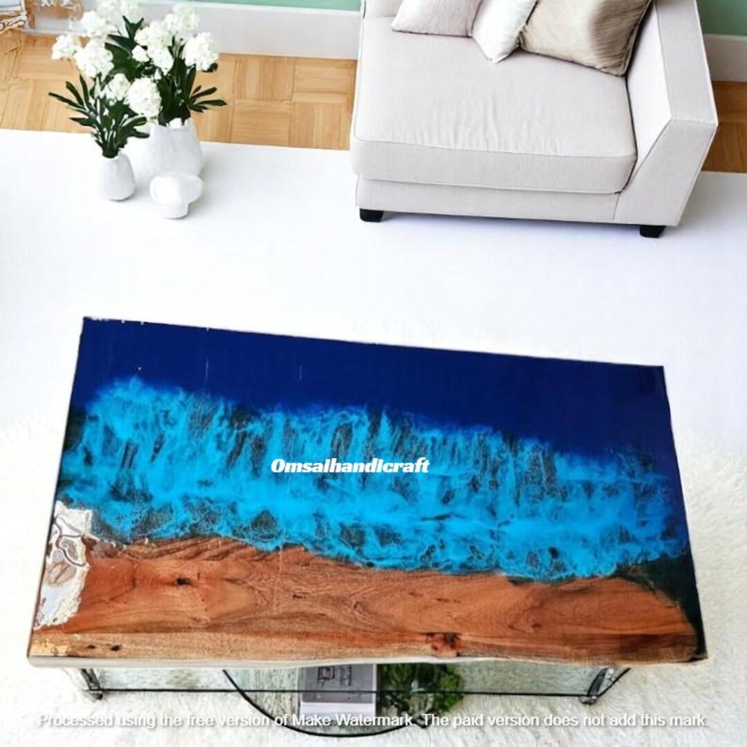 Ocean Blue Resin River Table: Handmade Walnut Centerpiece - Etsy