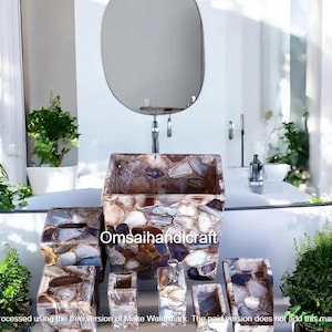 Exquisite Agate Bathroom Set 7-Piece Collection Including Soap Dispenser Vanity Tray Cotton Box Brush Holder and Tissue Box Bathroom Décor