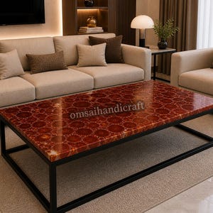 Red Agate Coffee Table, Luxury Gemstone Center Table, Handmade Stone Furniture, Modern Living Room Designer Table