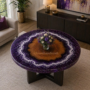 Riviertafel paarse hars – Luxe handgemaakte tafel van hout en epoxy | Modern statementmeubilair