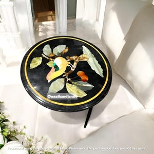 Handgemaakte zwartmarmeren salontafel: bloemen Pietra Dura-inlegwerk