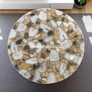 Agate Dinning, Side, Center Round Table Top With Natural Agate Handmade Kitchen Balcony Furniture Modern Table For Living Room Hotel Decors