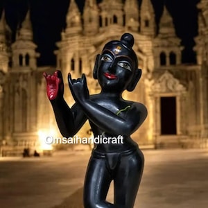 15&quot; Black Marble Idol Krishna Ji Murti Handmade Custom Krishna Statue Sacred  Lord Krishna Sculpture Temple & Pooja Room Decors
