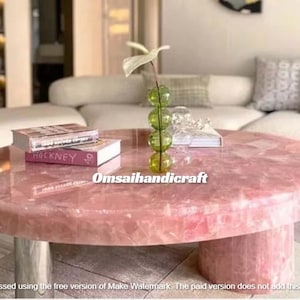 Pink Round Rose Quartz Coffee Table Top Luxury Centerpiece Countertop Conference Meeting Desk Furniture Modern Home Decors