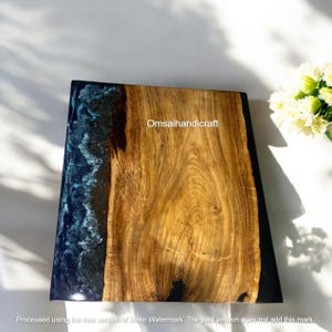 Handcrafted Acacia Wood Coffee Table: Ocean Style Blue Resin Waves
