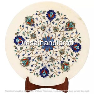 12&quot; Luxury Marble Multi-Stone Tray Featuring Traditional Inlay Craftsmanship Ideal for Elegant Serving Decorative Display, and Unique Gifts