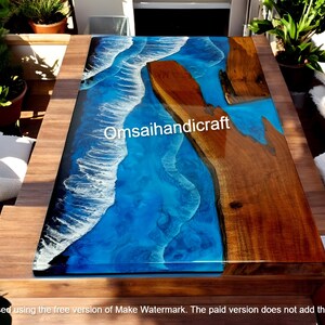 Tavolo da pranzo in resina epossidica Ocean Wave: legno con bordo vivo, arredamento moderno