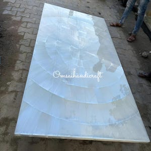 Custom Selenite Gemstone Dining Table Top – Exquisite Sunburst Pattern for Upscale Homes  Kitchen Slab Furniture Top Modern Hallway Decors