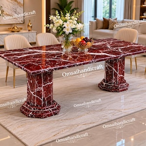 Rosso Levanto Marble Dining Table, Luxury Red Stone, Rectangular Handmade Furniture