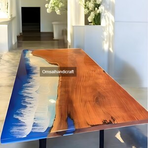 Handmade Live Edge Walnut Epoxy Resin Table: Ocean Wave Design