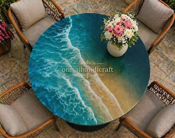 Mesa redonda estilo océano/playa de resina epoxi para sala de estar y balcón.