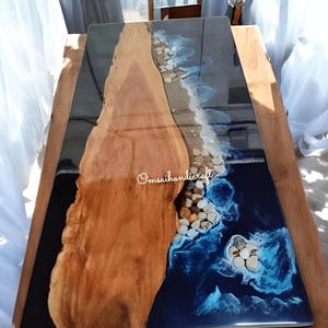 Ocean Wave Epoxyhars Conferentie Vergadertafel Natuurlijk acaciahout Live Edge Eetkamertafel Keukenplaat Aanrecht Meubels Deco