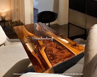 Custom Made Epoxy Resin Center Dining Table Natural Acacia Wooden Live Edge Handmade Furniture Conference Table With Stand Home Decors