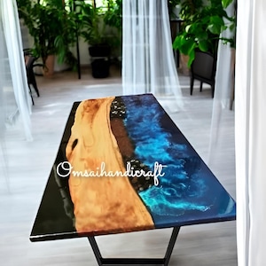 Ocean Epoxy Resin Dining Farmhouse Table Handmade Modern Furniture Custom Made Wooden Conference Meeting Desk Home & Hallway Decors